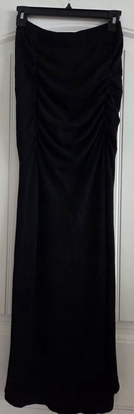 Free People Peak Show Black Ruched Knit Maxi Skirt Slit Size M Medium